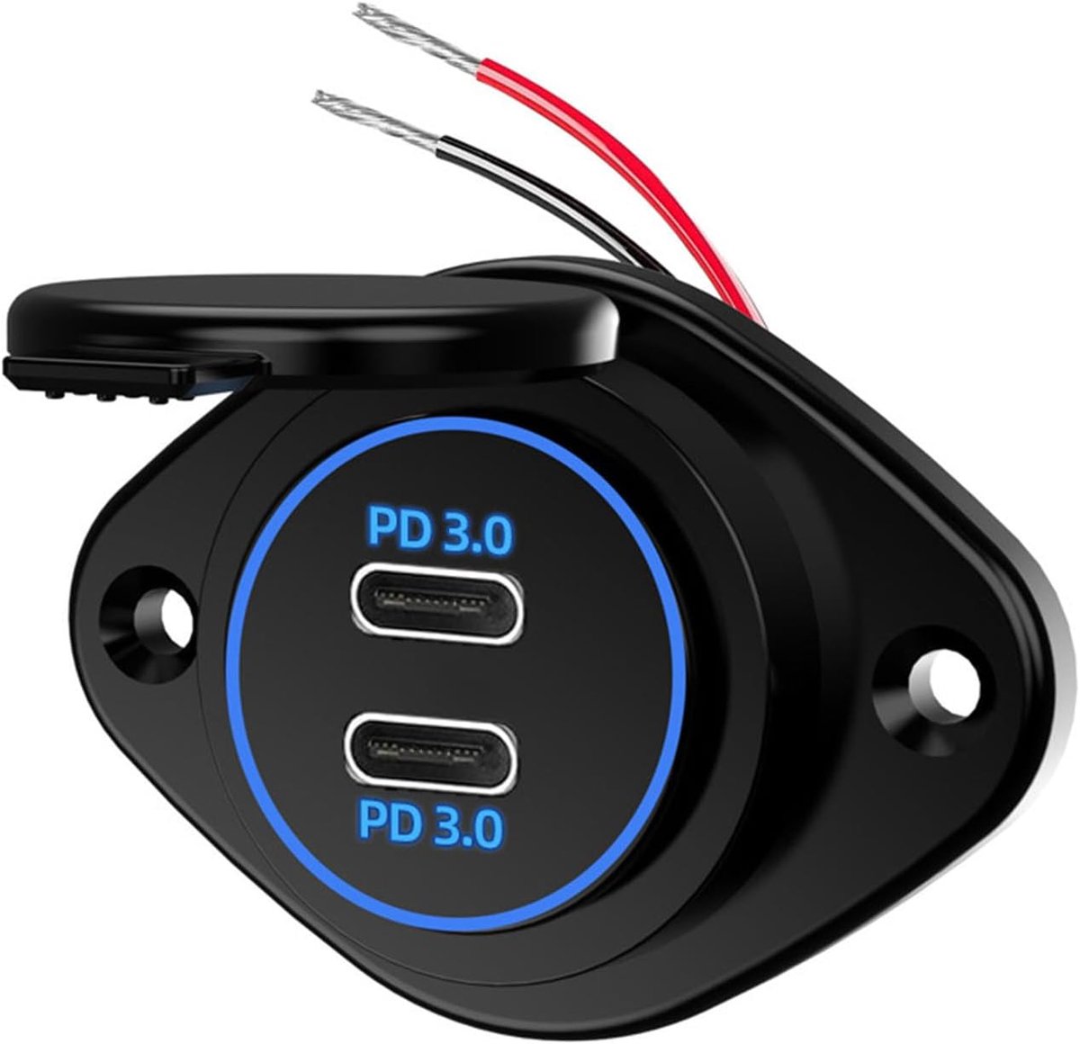 2-poorts 12 V USB-stopcontact, paneel, wandhouder, 72 W, USB C PD 3.0, auto-oplader, sokkel voor waterdichte USB 2, 36 W PD-poort, stopcontact, accessoires voor busje, camper, vrachtwagen