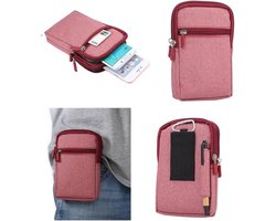 Multifunctionele Verticale Strepen Pouch Bag Case Ritssluiting Karabijnhaak voor Goophone M8 - Rood (17 x 10,5 cm)