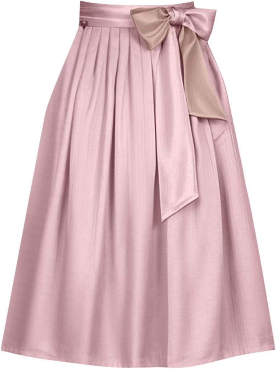 Damesrok met hoge taille, plooien, trapezium, portemonnee, uitlopend, modieus, los, split, asymmetrisch, gevoerd, zakken, riem, knopen, A57
