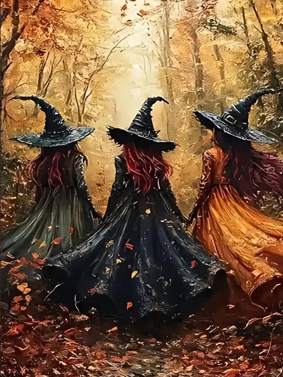 Diamond Painting, landschap, 30 x 40 cm, diamantschilderij voor volwassenen, 5D, diamantschilderij voor volwassenen, complete set, doe-het-zelf, bos, heks, Halloween, diamantkunst