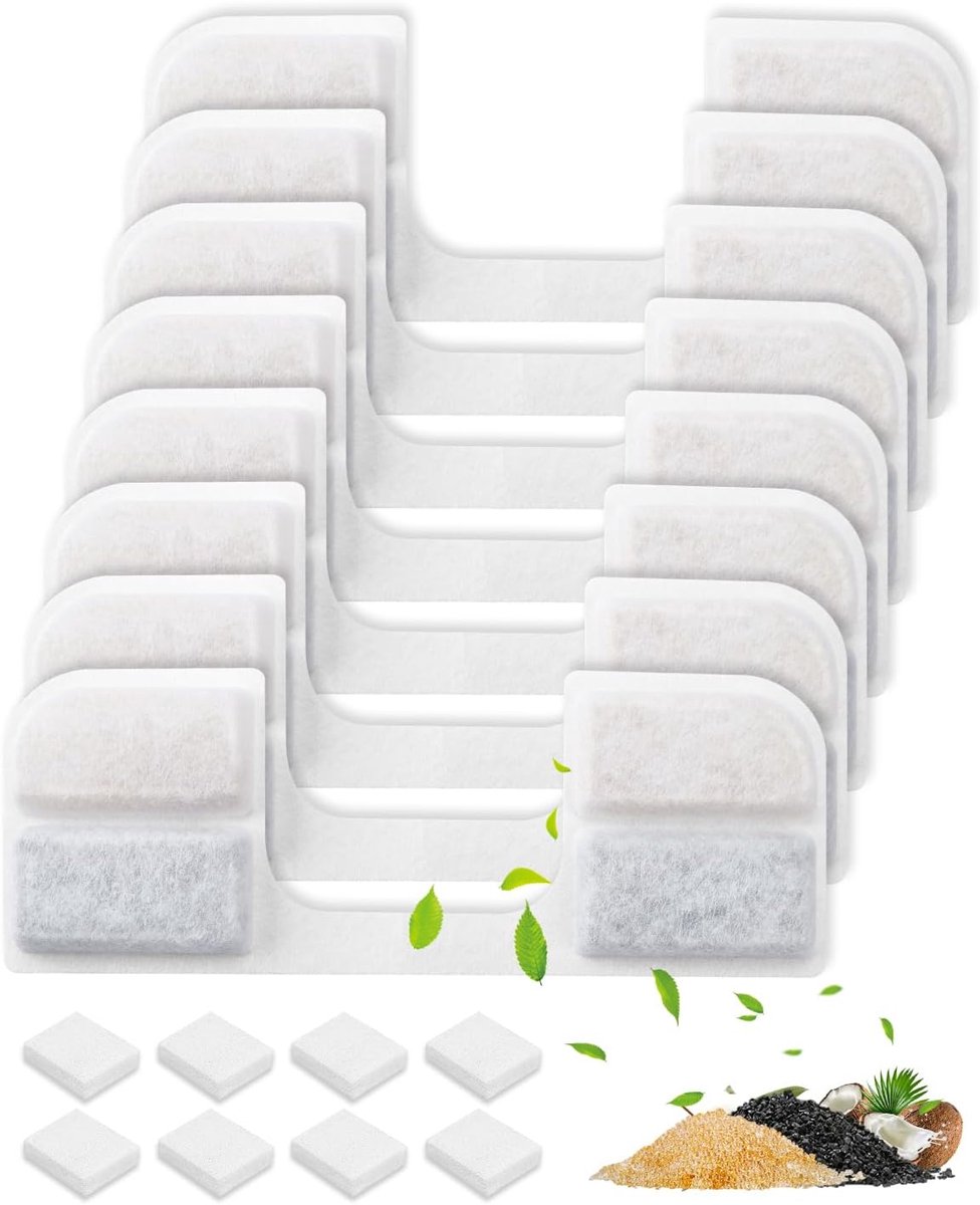 Pompsponzen voor kattenfontein, 6 stuks vervangbare filters, kunststof waterfilterpatronen, indoor waterfiltratie, 6 x 1,5 x 3,5 cm