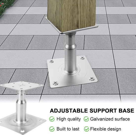 4 stuks paaldragers, paaldragers in hoogte verstelbaar, 100-130 mm, balkschoen voor hekken, schuilplaatsen, carports, pergola's, bouwwerkzaamheden — afbeelding 3