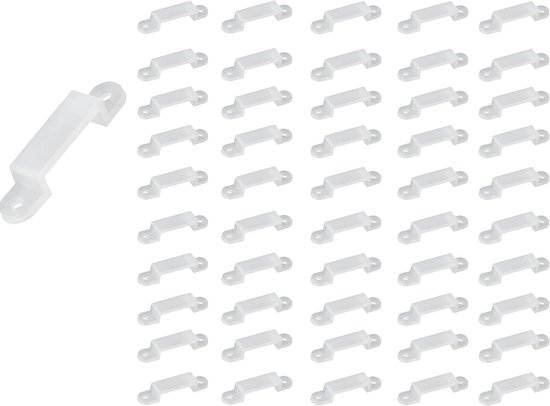 10Packs strip licht montagebeugels, elk pakket bevat 5 stuks transparante bevestigingsclips en 10 stuks schroeven, bevestigd aan beide zijden, voor 8 mm brede strip lichten, totaal 150 stuks — afbeelding 3