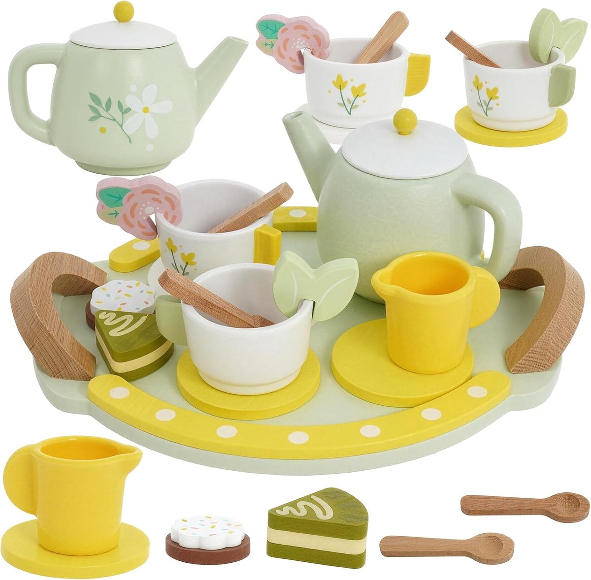Theeset voor Peuters, Prinsessen Theeparty met Dienblad, Speelgoed Keuken Accessoires, Montessori Speelgoed, Cadeau voor Meisjes 2-5 Jaar