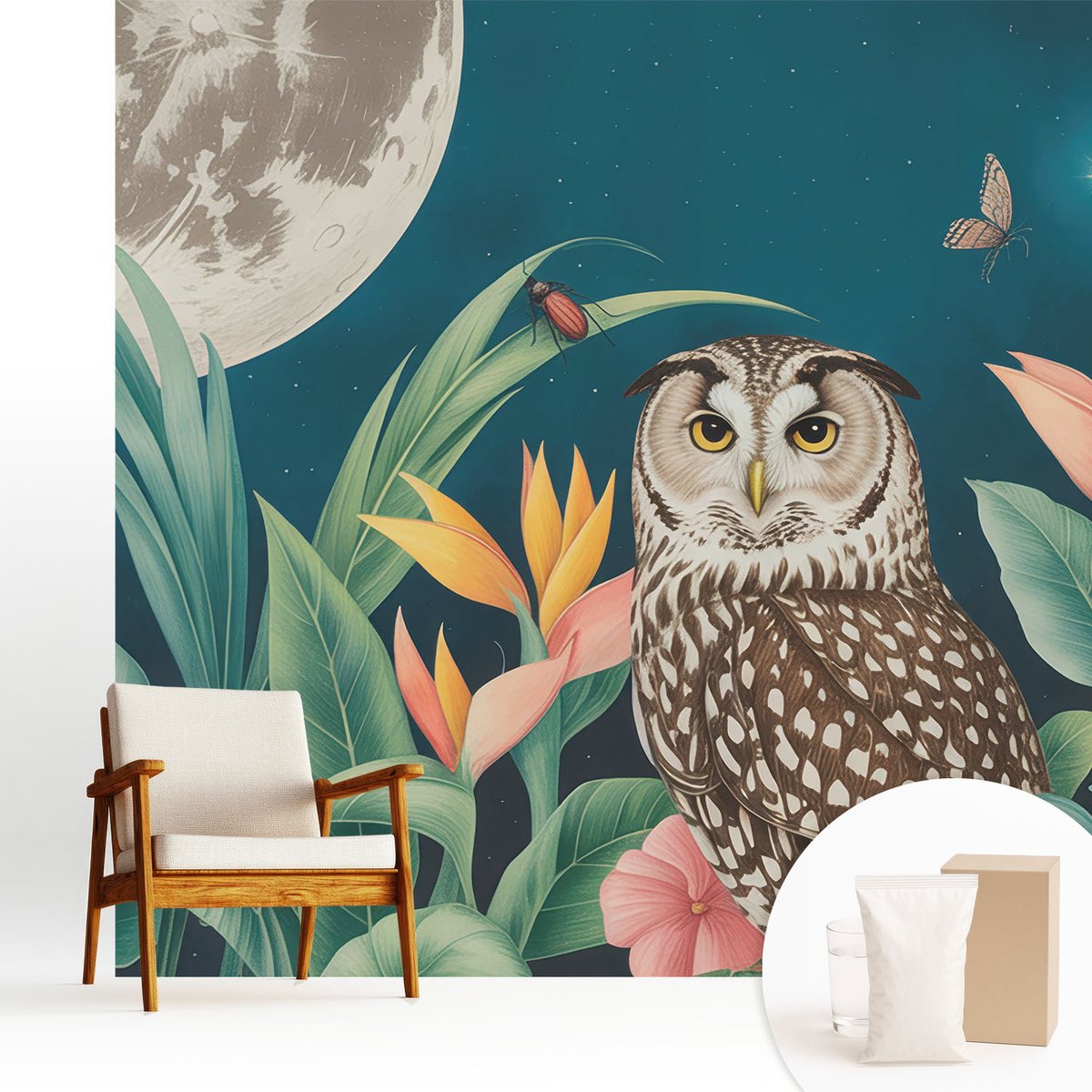Wallfluent Fotobehang - Groente Vliesbehang - 250x250 cm - Maansafari Fotobehang Vlies - Woonkamer behang Dieren - Muurschildering - Hal behang
