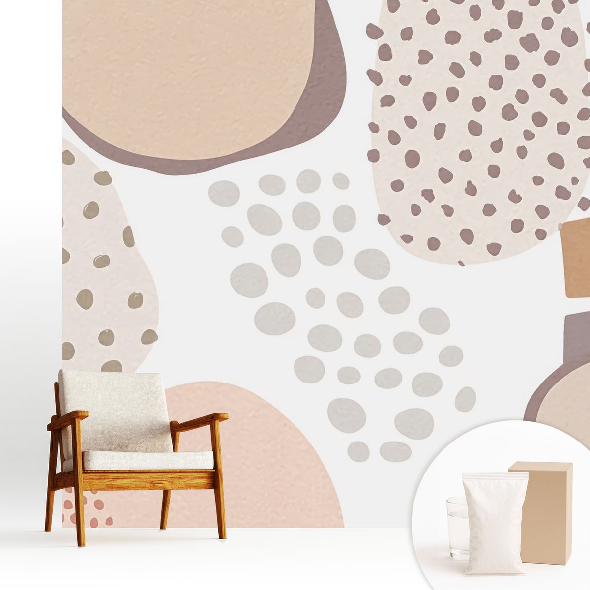 Wallfluent Fotobehang - Beige Vliesbehang - 250x250 cm - Subtiele Stippen Fotobehang Vlies - Hal behang Abstractie - Muurschildering - Woonkamer behang