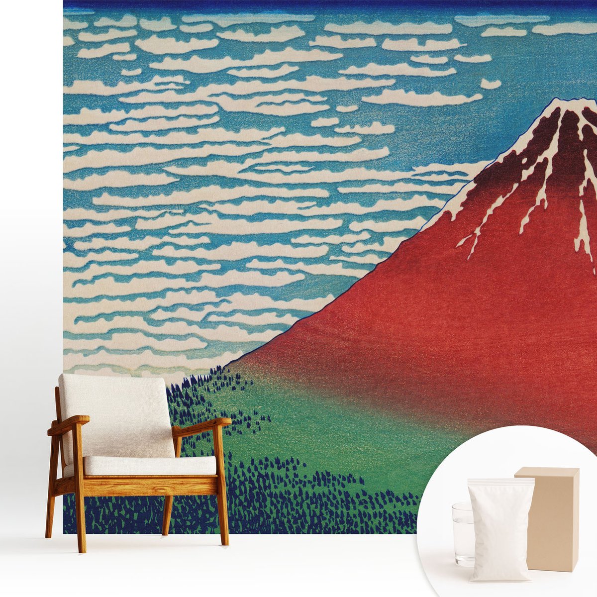 Wallfluent Fotobehang - Rood Vliesbehang - 250x250 cm - Rode Berg Fotobehang Vlies - Hal behang Landschappen - Muurschildering - Woonkamer behang