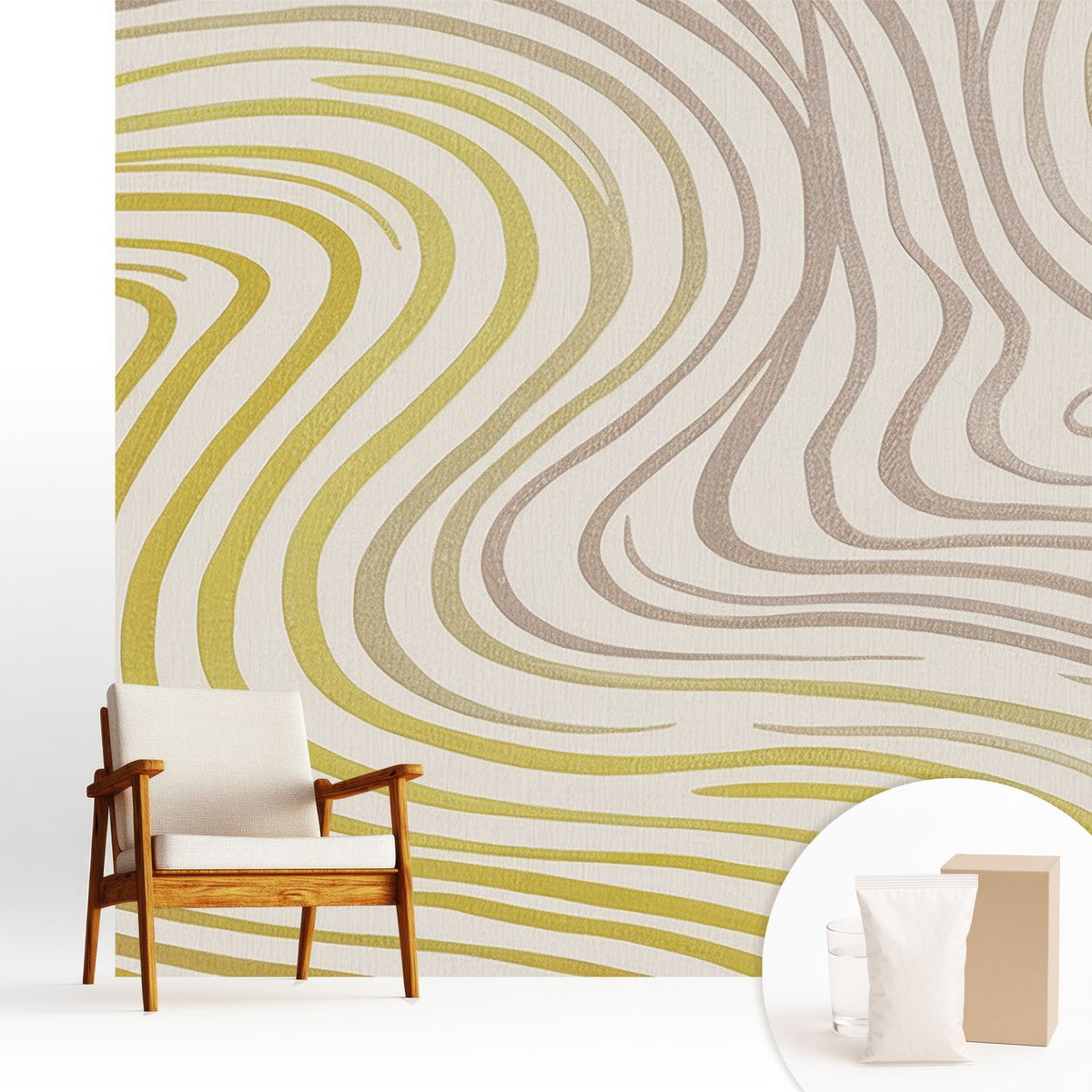 Wallfluent Fotobehang - Geel Vliesbehang - 250x250 cm - Vloeibare Elegantie Muurschildering - Gang behang Achtergronden En Patronen - Fotobehang Vlies - Slaapkamer behang