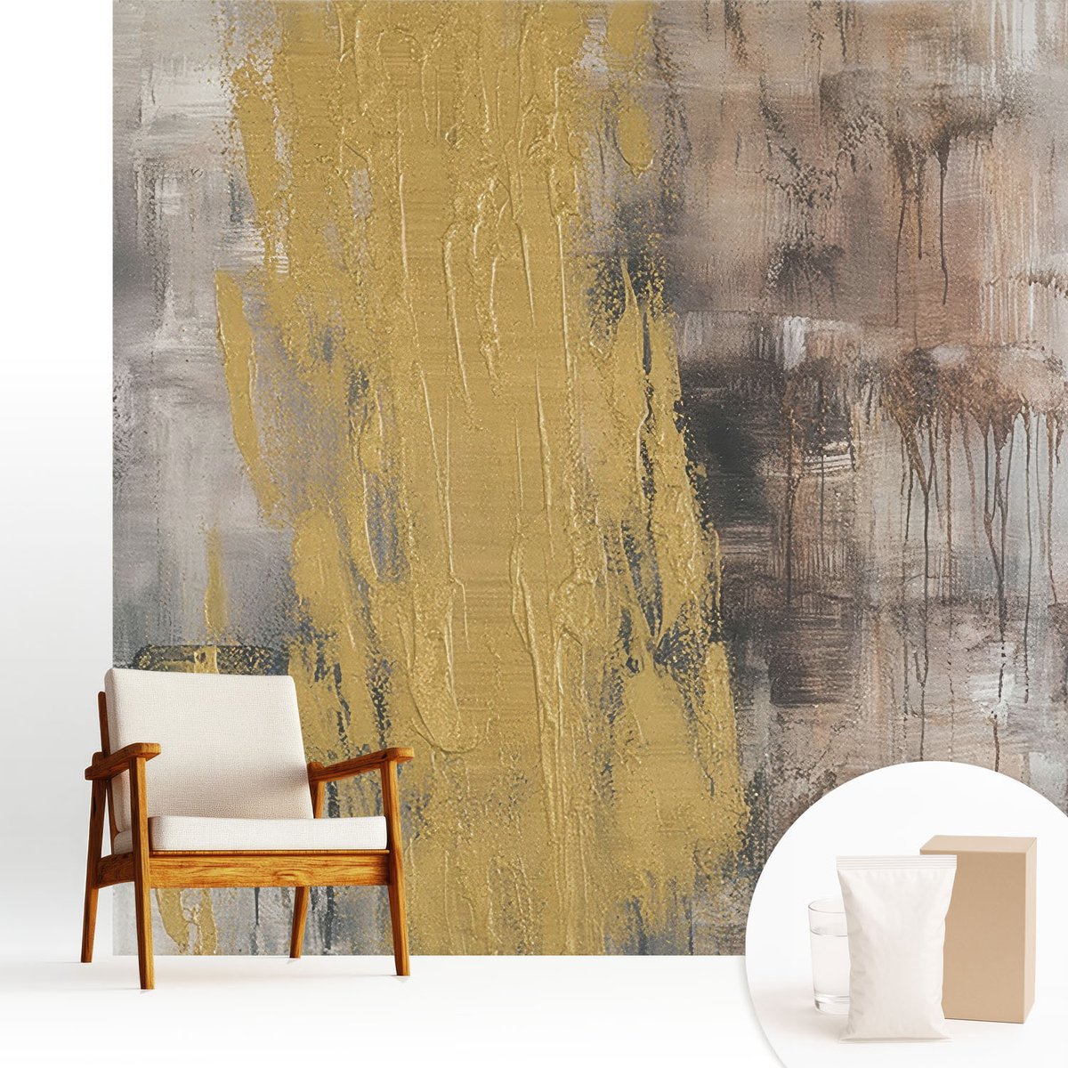 Wallfluent Fotobehang - Grijs Vliesbehang - 250x250 cm - Abstracte Visie Fotobehang Vlies - Woonkamer behang Abstractie - Muurschildering - Hal behang