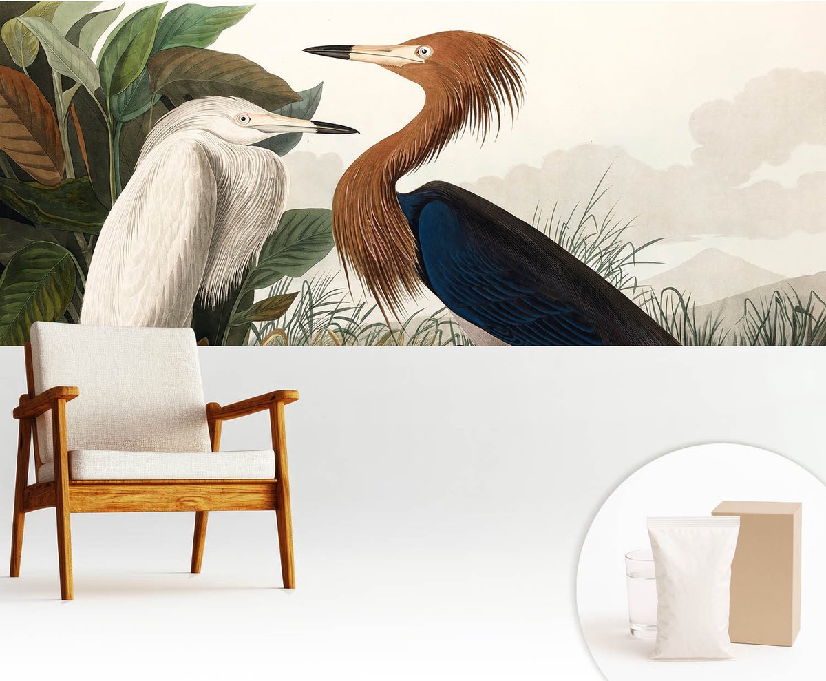 Wallfluent Fotobehang - Groente Vliesbehang - 250x104 cm - Vogels In Planten Fotobehang Vlies - Hal behang Dieren - Muurschildering - Woonkamer behang