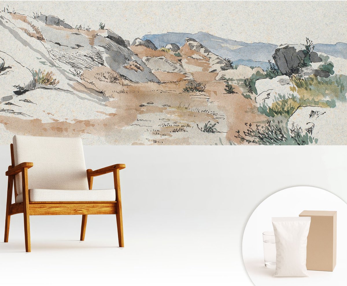 Wallfluent Fotobehang - Beige Vliesbehang - 250x104 cm - Rotslandschap Muurschildering - Gang behang Landschappen - Fotobehang Vlies - Slaapkamer behang