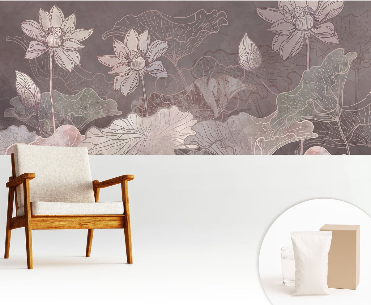 Wallfluent Fotobehang - Bruin Vliesbehang - 250x104 cm - Vreedzame Plantkunde Fotobehang Vlies - Hal behang Bloemen En Planten - Muurschildering - Hal behang