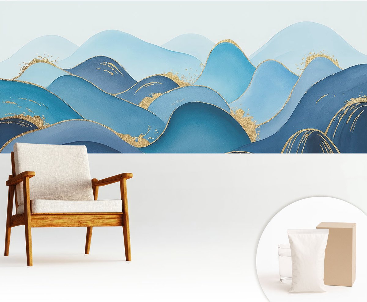 Wallfluent Fotobehang - Blauw Vliesbehang - 250x104 cm - Glooiend Landschap Muurschildering - Gang behang Abstractie - Fotobehang Vlies - Slaapkamer behang