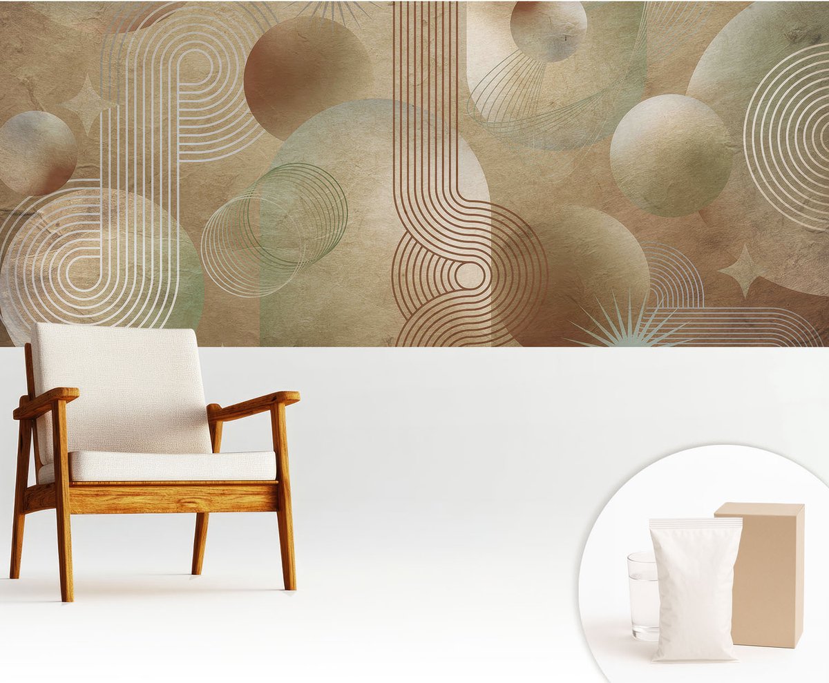 Wallfluent Fotobehang - Beige Vliesbehang - 250x104 cm - Geometrisch Patroon Fotobehang Vlies - Hal behang Abstractie - Muurschildering - Hal behang