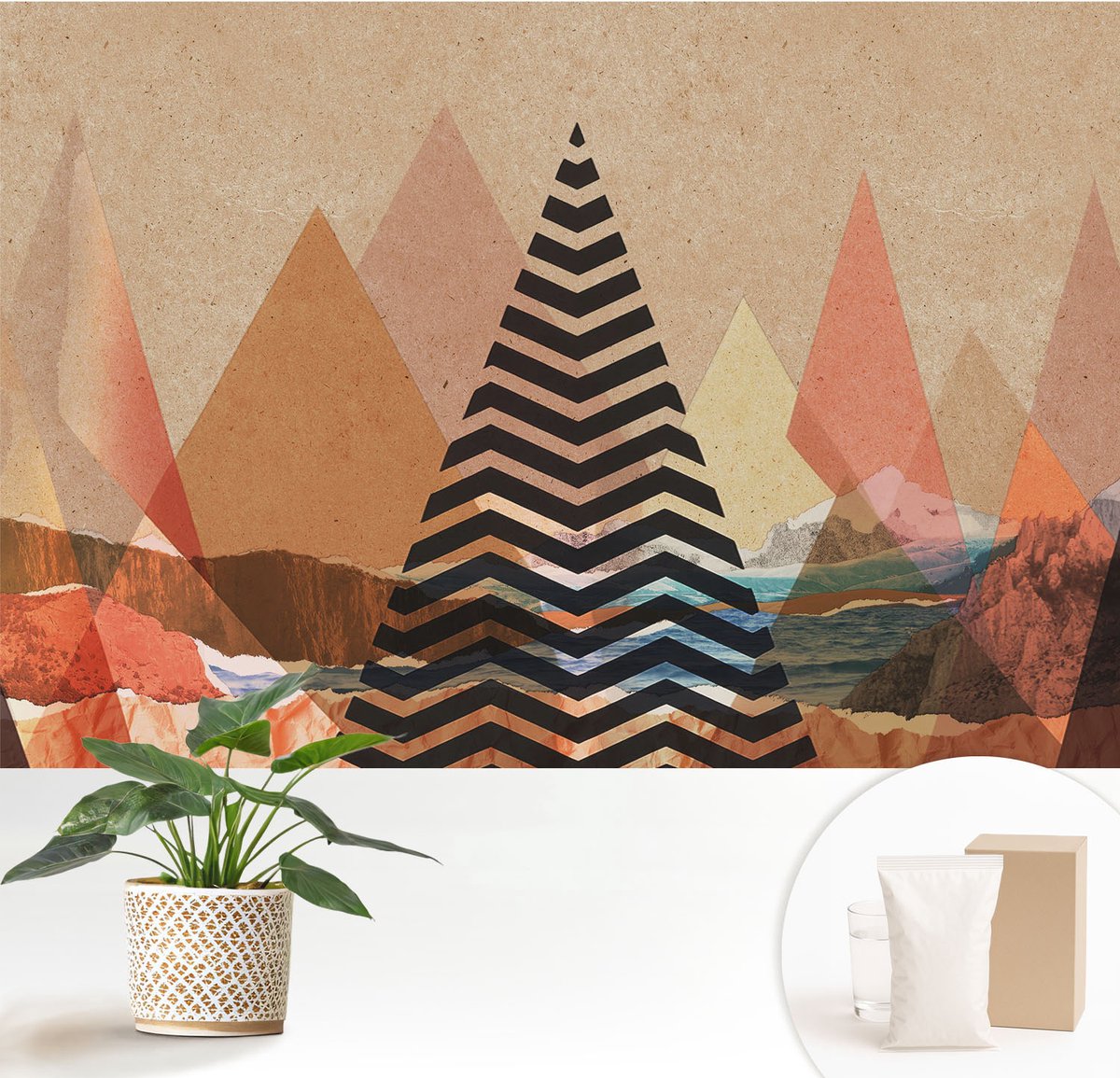 Wallfluent Fotobehang - Wit Vliesbehang - 152x104 cm - Abstract Landschap Muurschildering - Gang behang Abstractie - Fotobehang Vlies - Slaapkamer behang