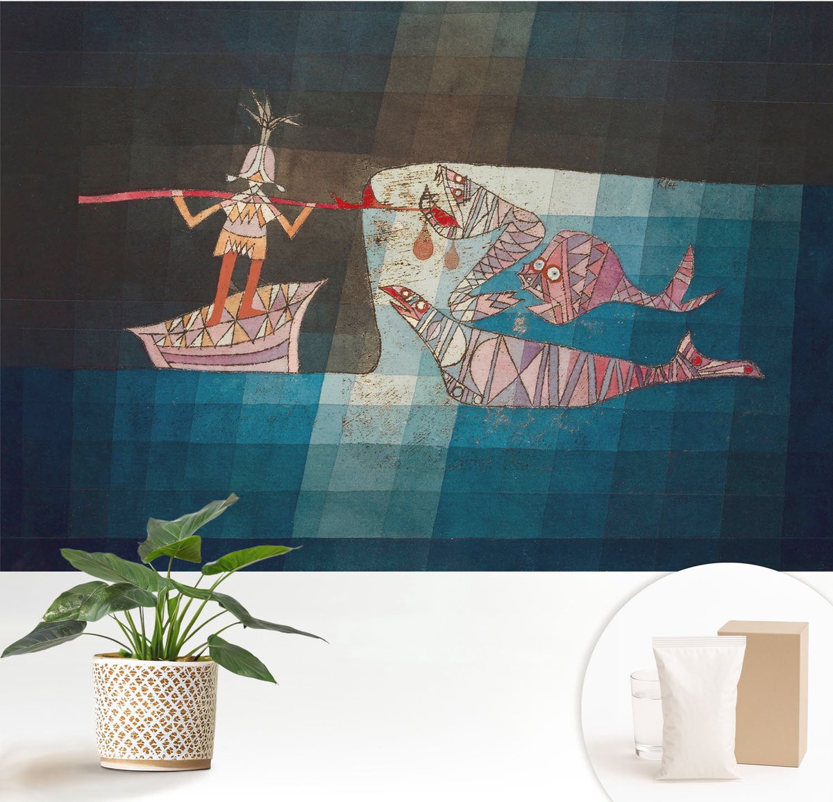 Wallfluent Fotobehang - Zwart Vliesbehang - 152x104 cm - Visser-Jager Fotobehang Vlies - Woonkamer behang Deel - Muurschildering - Woonkamer behang