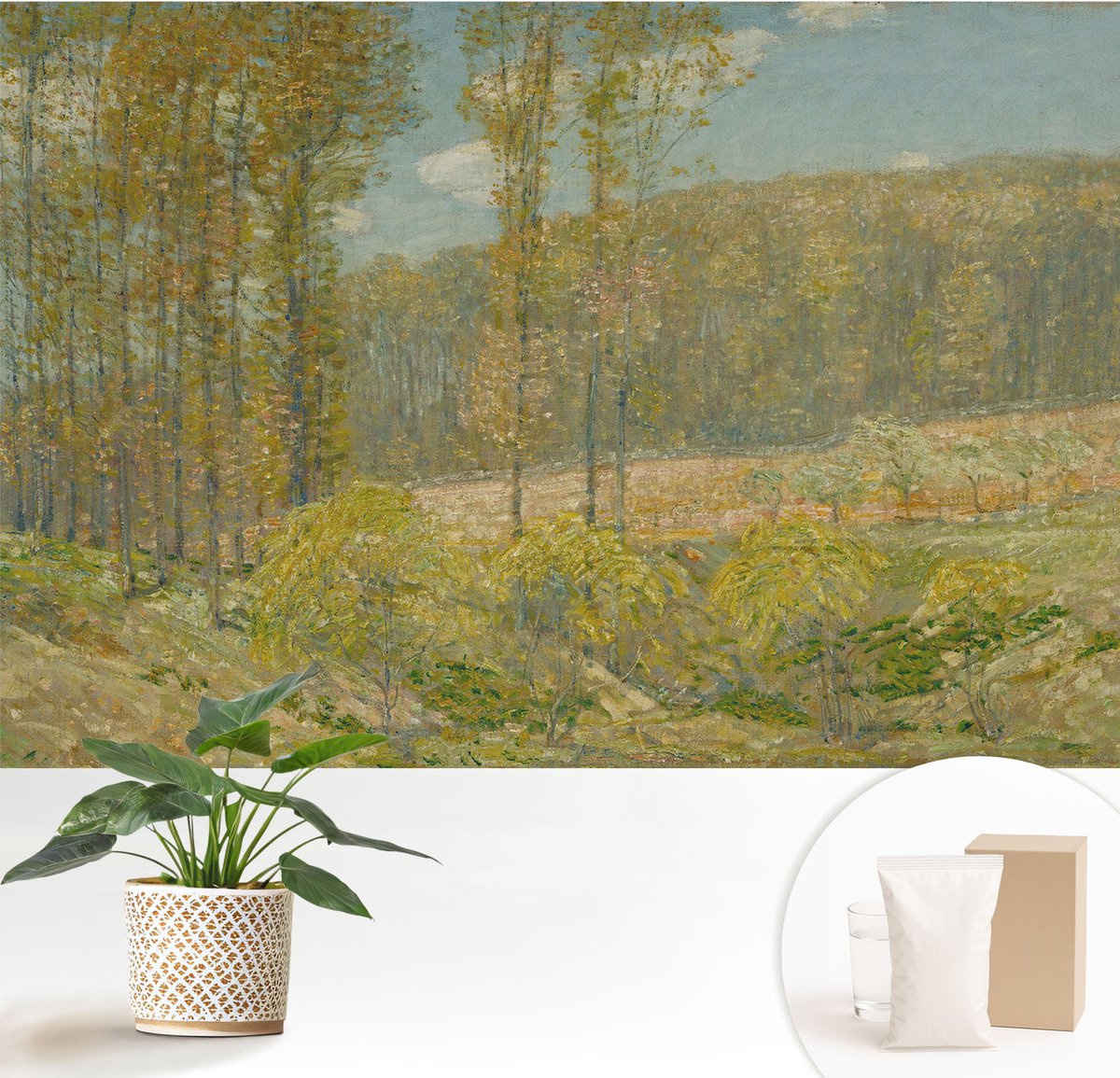 Wallfluent Fotobehang - Groente Vliesbehang - 152x104 cm - Boslandschap Muurschildering - Slaapkamer behang Landschappen - Fotobehang Vlies - Slaapkamer behang