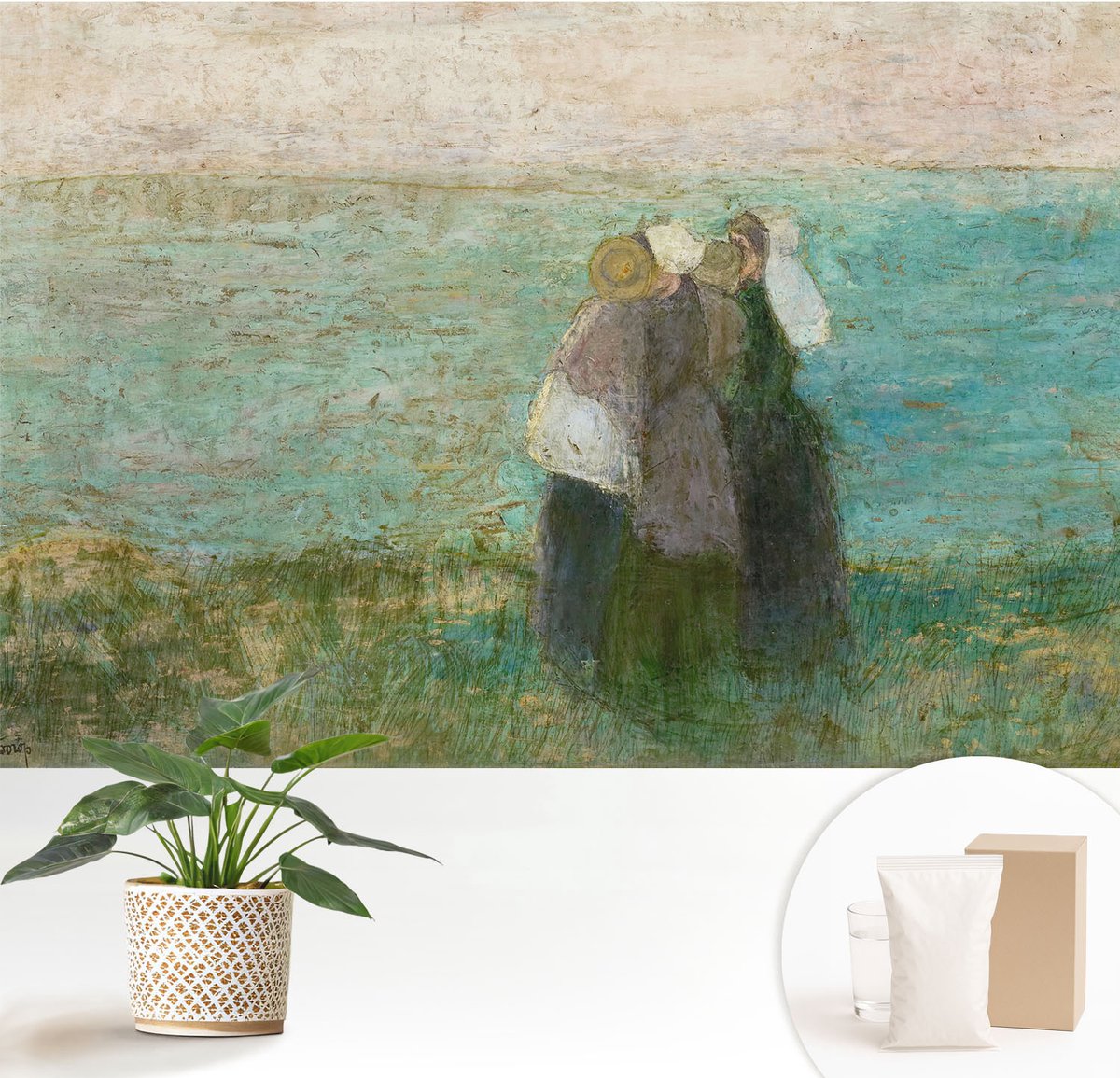 Wallfluent Fotobehang - Groente Vliesbehang - 152x104 cm - Weerspiegeling Aan Zee Muurschildering - Gang behang Deel - Fotobehang Vlies - Slaapkamer behang