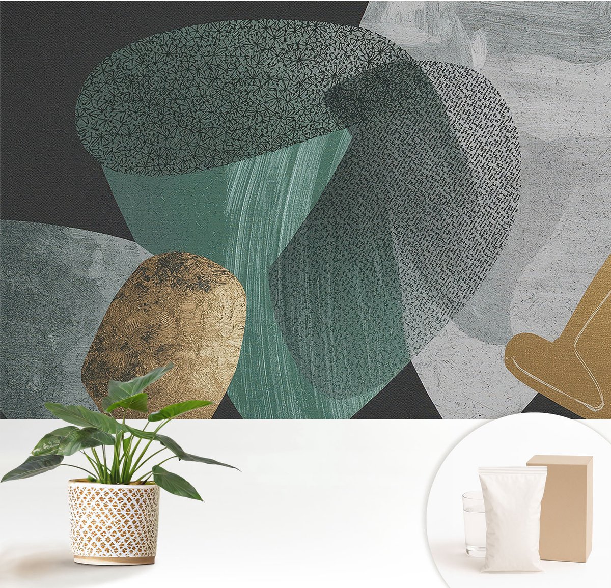 Wallfluent Fotobehang - Groente Vliesbehang - 152x104 cm - Abstracte Geometrie Muurschildering - Slaapkamer behang Deel - Fotobehang Vlies - Gang behang