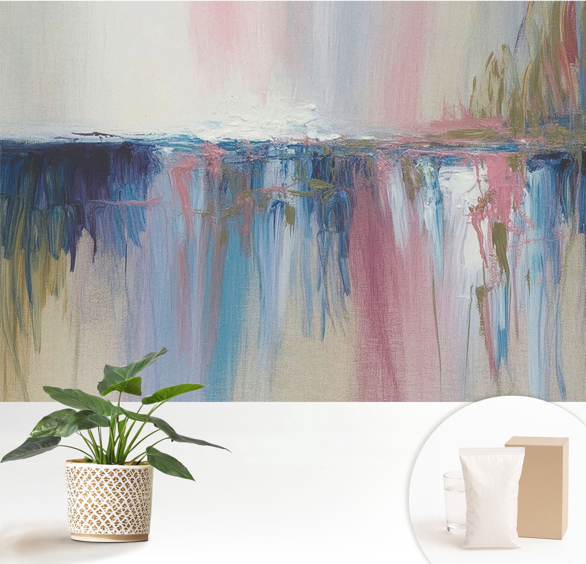 Wallfluent Fotobehang - Grijs Vliesbehang - 152x104 cm - Kleurrijke Abstractie Muurschildering - Slaapkamer behang Abstractie - Fotobehang Vlies - Slaapkamer behang