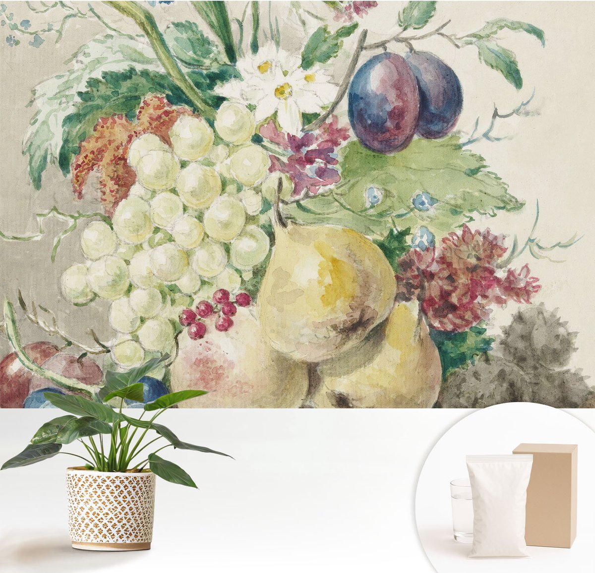 Wallfluent Fotobehang - Geel Vliesbehang - 152x104 cm - Bloemen En Vruchten Fotobehang Vlies - Hal behang Voedsel - Muurschildering - Woonkamer behang
