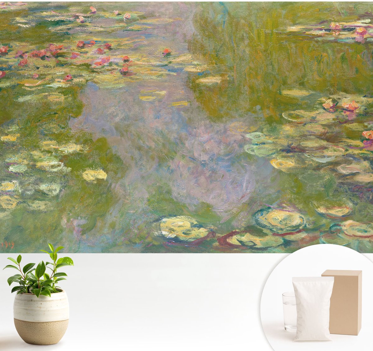 Wallfluent Fotobehang - Groente Vliesbehang - 104x70 cm - Waterlelies Fotobehang Vlies - Hal behang Bloemen En Planten - Muurschildering - Woonkamer behang