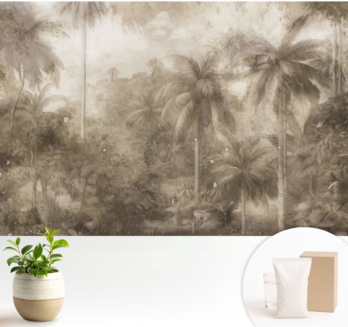 Wallfluent Fotobehang - Bruin Vliesbehang - 104x70 cm - Exotisch Landschap Fotobehang Vlies - Hal behang Bloemen En Planten - Muurschildering - Woonkamer behang