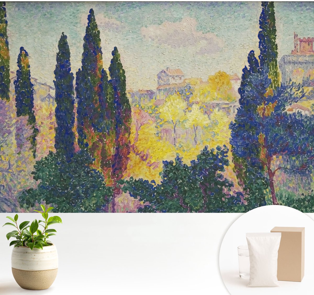 Wallfluent Fotobehang - Groente Vliesbehang - 104x70 cm - Impressionistische Landschappen Fotobehang Vlies - Hal behang Landschappen - Muurschildering - Hal behang