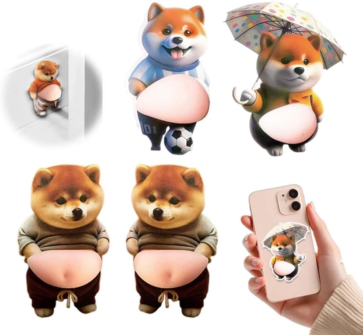 4 stuks deurstoppers, vloerstickers, decoratieve stickers voor Shiba Inu honden, pvc, 11 x 7 cm, meerkleurig - ShopVlot