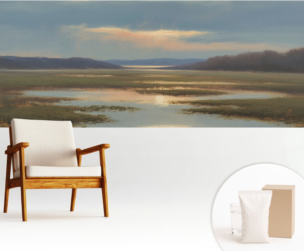 Wallfluent Fotobehang - Blauw Vliesbehang - 250x104 cm - Atmosferisch Landschap Fotobehang Vlies - Hal behang Landschappen - Muurschildering - Woonkamer behang