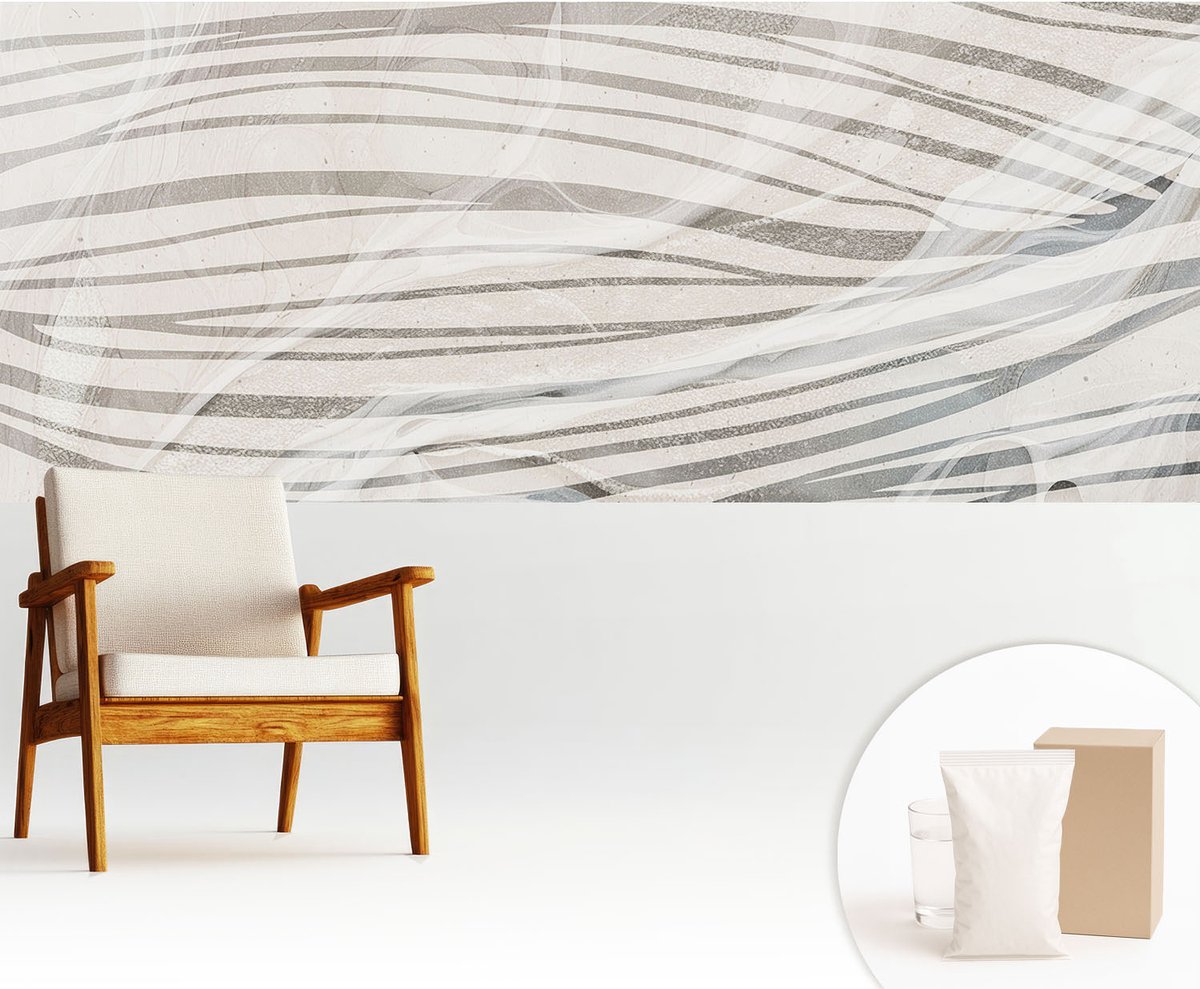 Wallfluent Fotobehang - Wit Vliesbehang - 250x104 cm - Golvende Lijnen Muurschildering - Slaapkamer behang Achtergronden En Patronen - Fotobehang Vlies - Gang behang