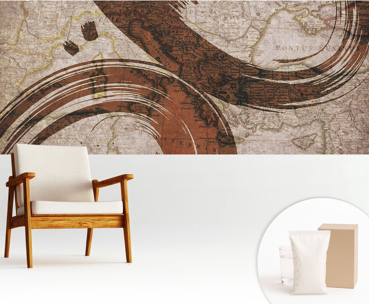 Wallfluent Fotobehang - Beige Vliesbehang - 250x104 cm - Artistieke Kaart Muurschildering - Gang behang Abstractie - Fotobehang Vlies - Slaapkamer behang