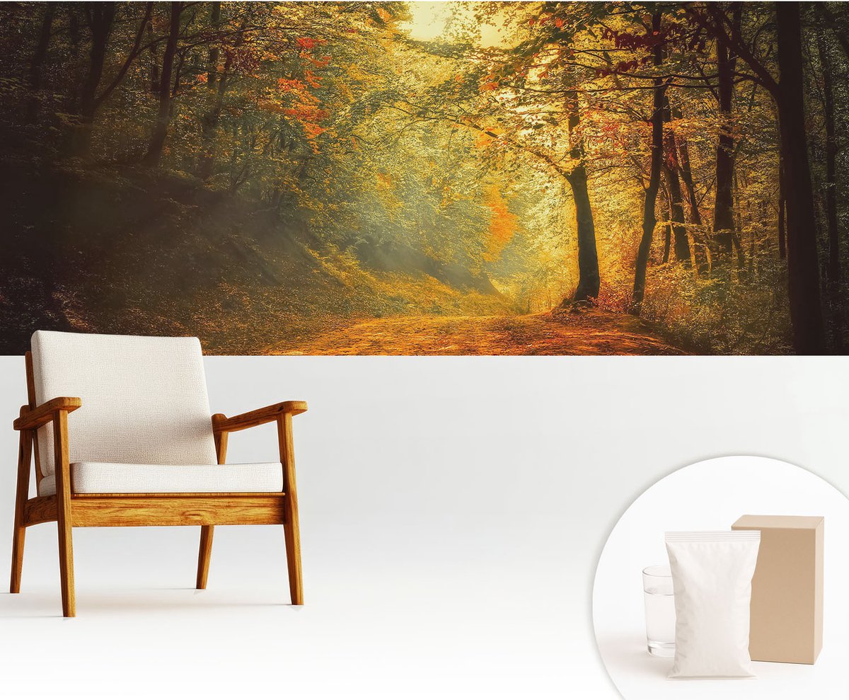 Wallfluent Fotobehang - Geel Vliesbehang - 250x104 cm - Herfstlandschap Muurschildering - Slaapkamer behang Landschappen - Fotobehang Vlies - Slaapkamer behang