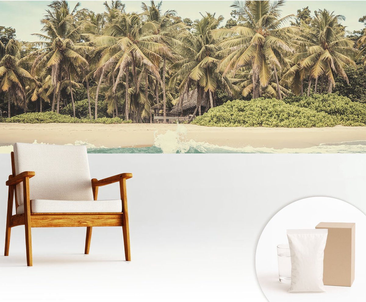 Wallfluent Fotobehang - Groente Vliesbehang - 250x104 cm - Tropisch Strand Muurschildering - Slaapkamer behang Landschappen - Fotobehang Vlies - Gang behang