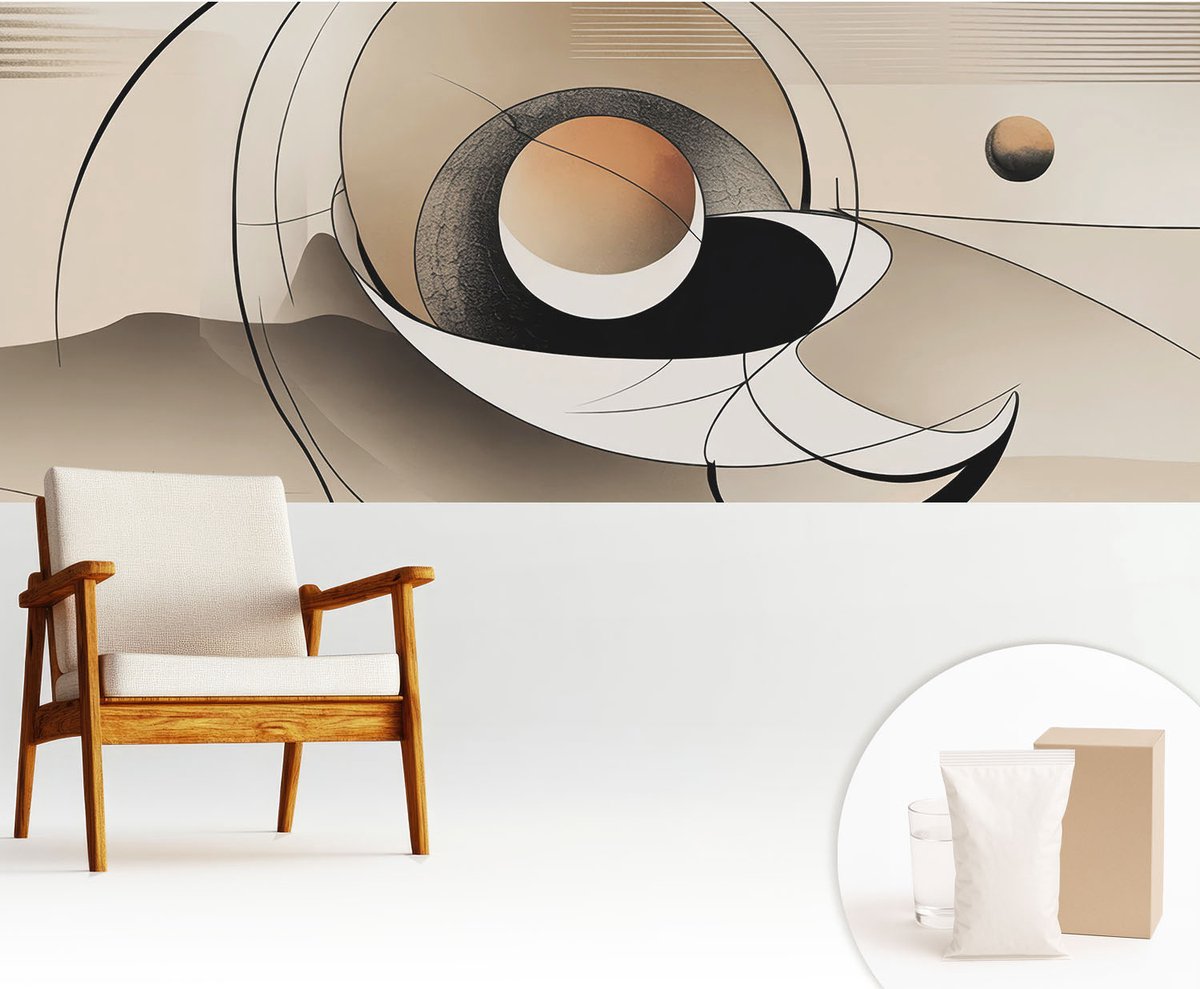Wallfluent Fotobehang - Beige Vliesbehang - 250x104 cm - Harmonieuze Abstractie Muurschildering - Slaapkamer behang Abstractie - Fotobehang Vlies - Slaapkamer behang