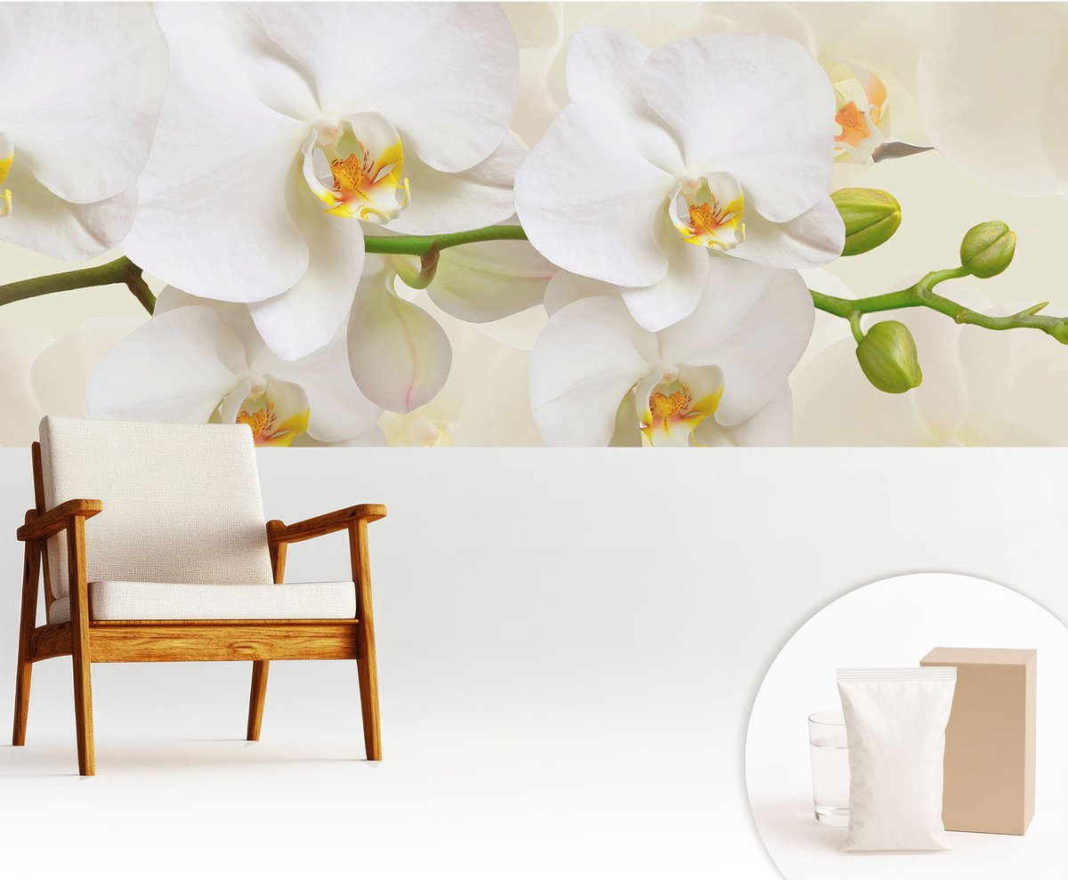 Wallfluent Fotobehang - Wit Vliesbehang - 250x104 cm - Bloemenpracht Fotobehang Vlies - Woonkamer behang Bloemen En Planten - Muurschildering - Woonkamer behang