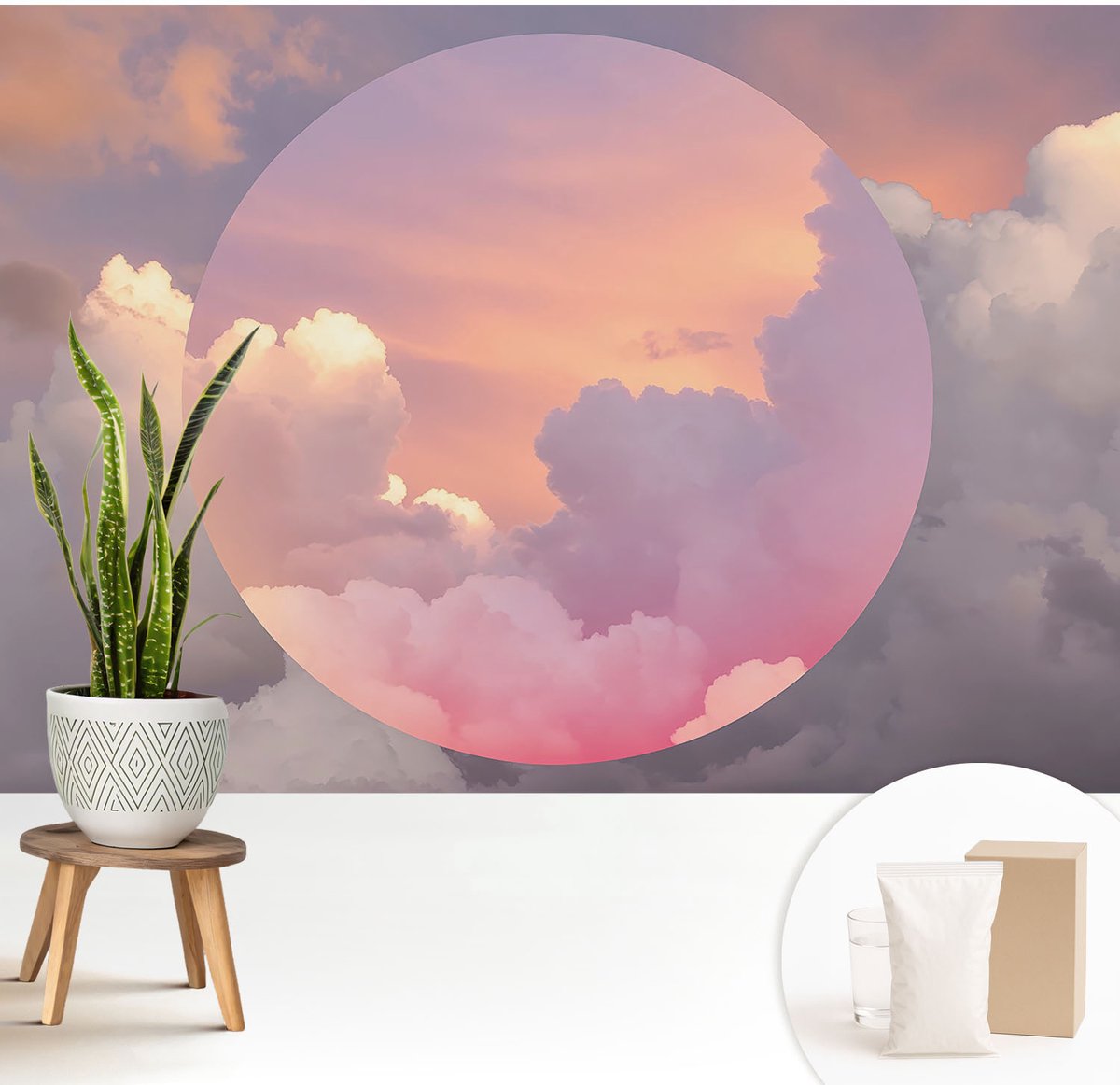 Wallfluent Fotobehang - Wit Vliesbehang - 208x146 cm - Etherische Wolken Fotobehang Vlies - Woonkamer behang Abstractie - Muurschildering - Woonkamer behang