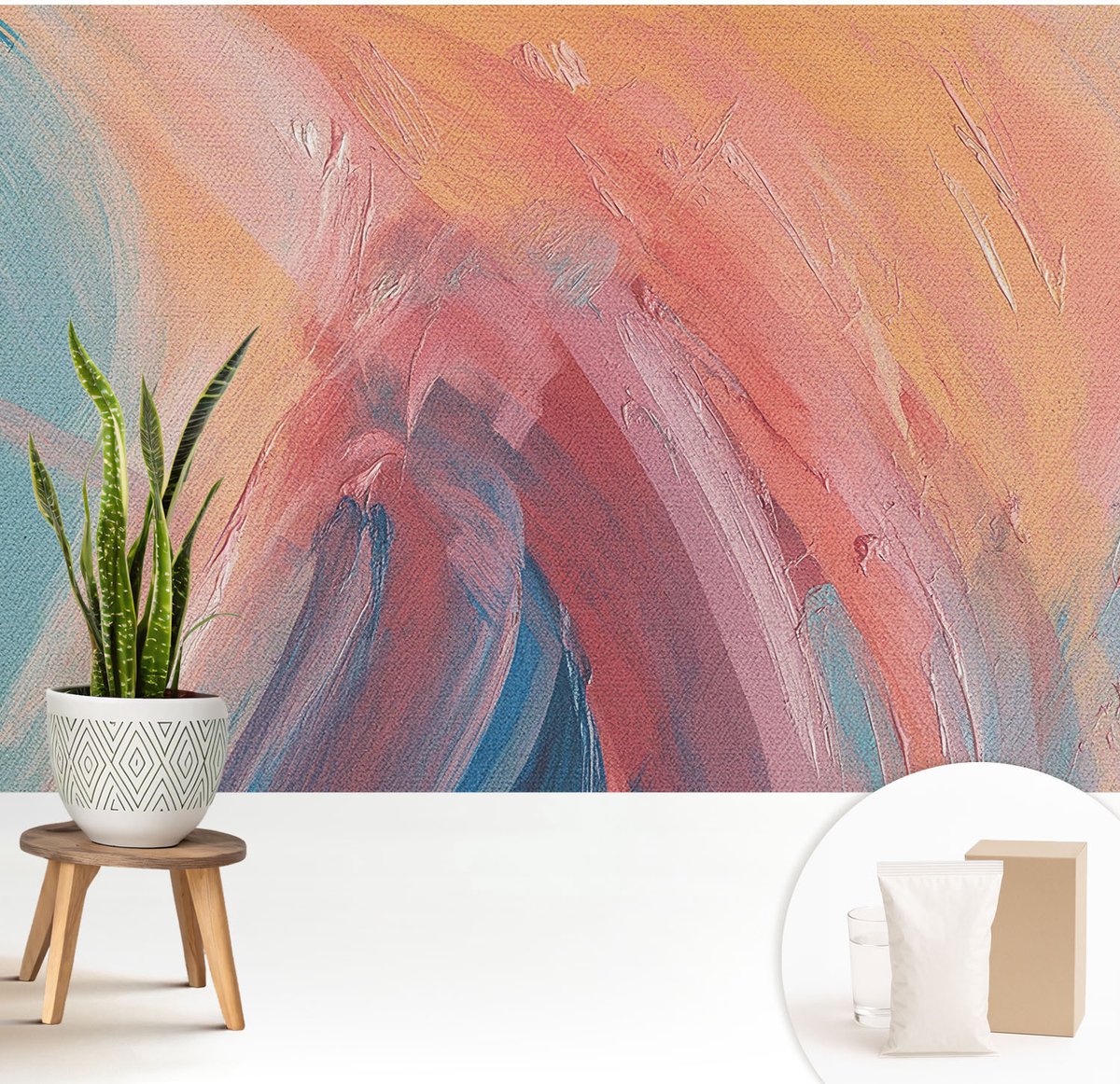 Wallfluent Fotobehang - Blauw Vliesbehang - 208x146 cm - Kleurrijke Explosies Muurschildering - Slaapkamer behang Abstractie - Fotobehang Vlies - Gang behang