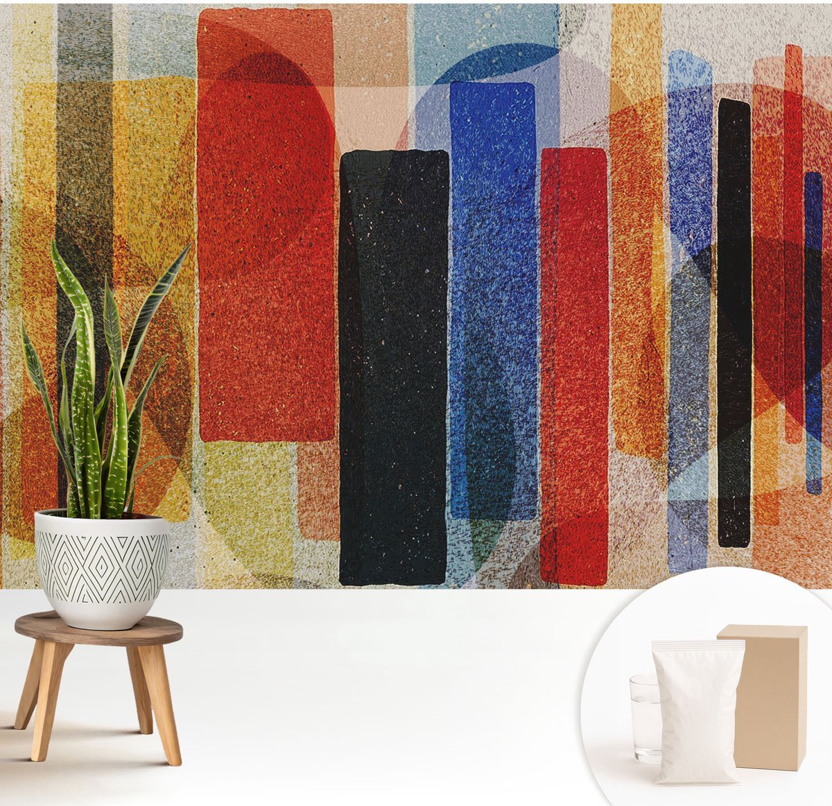 Wallfluent Fotobehang - Zwart Vliesbehang - 208x146 cm - Geometrische Vormen Muurschildering - Gang behang Deel - Fotobehang Vlies - Gang behang