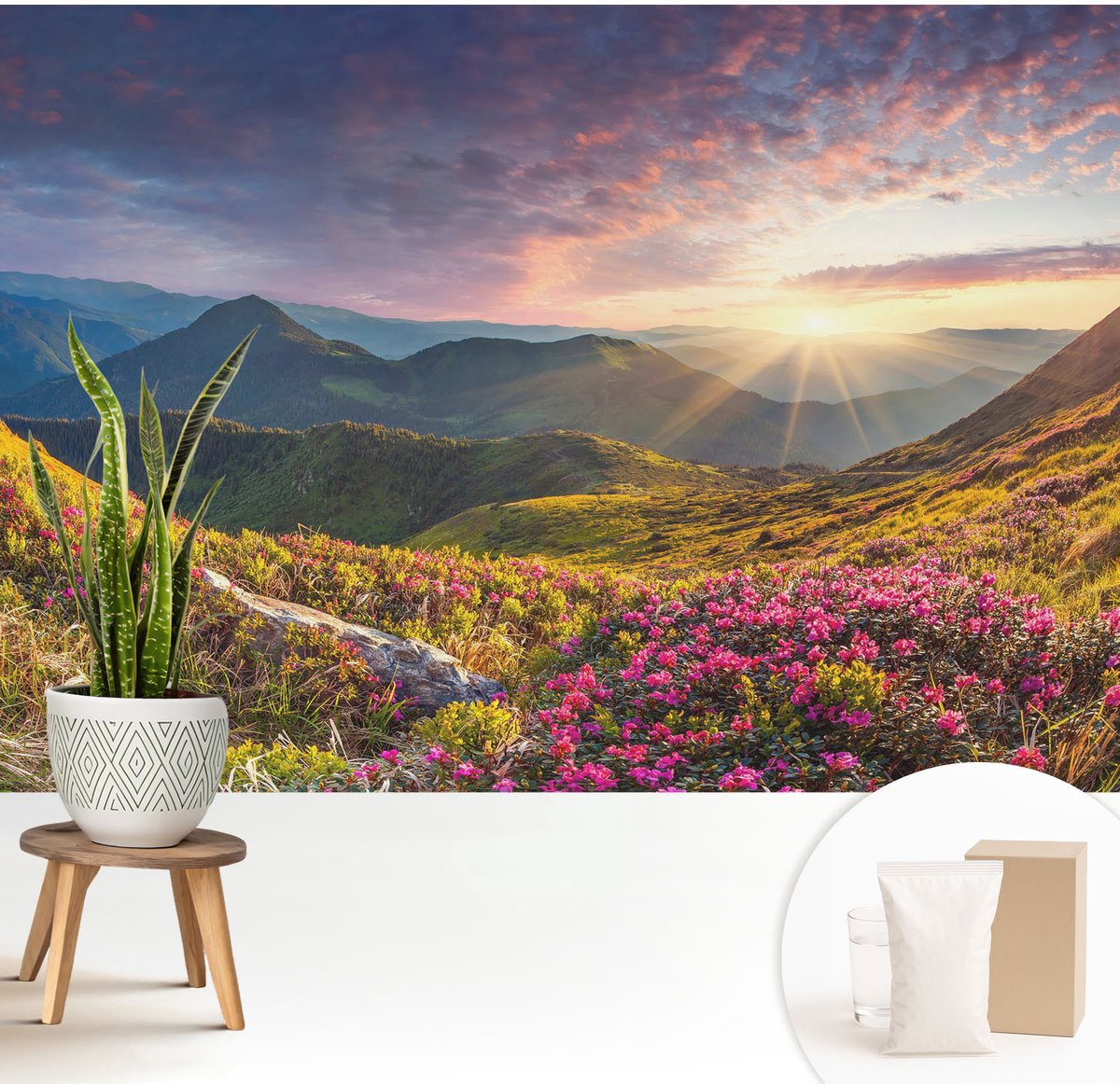 Wallfluent Fotobehang - Groente Vliesbehang - 208x146 cm - Bergpanorama Muurschildering - Slaapkamer behang Landschappen - Fotobehang Vlies - Gang behang