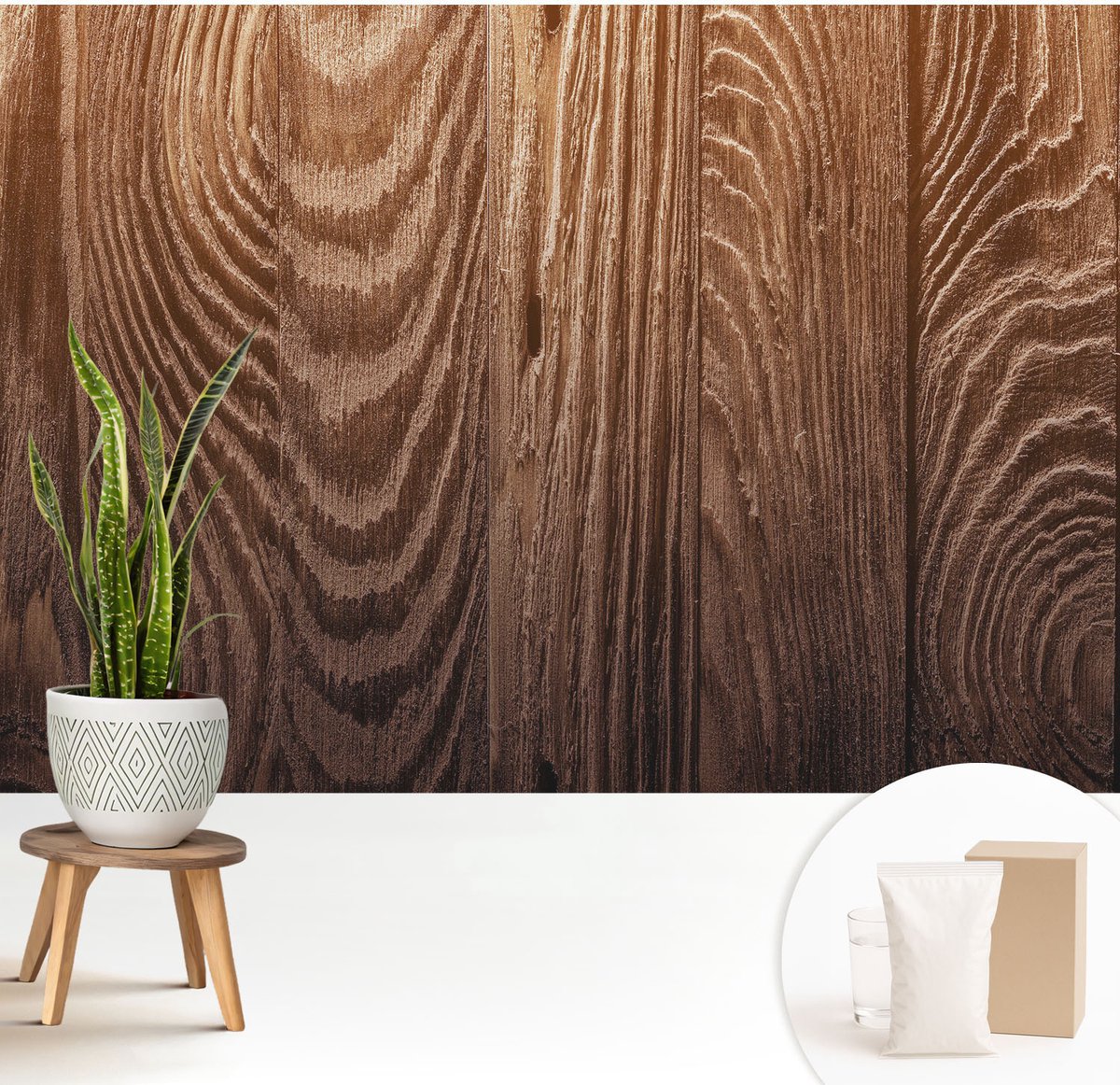 Wallfluent Fotobehang - Bruin Vliesbehang - 208x146 cm - Houten Ringen Muurschildering - Slaapkamer behang Texturen - Fotobehang Vlies - Gang behang