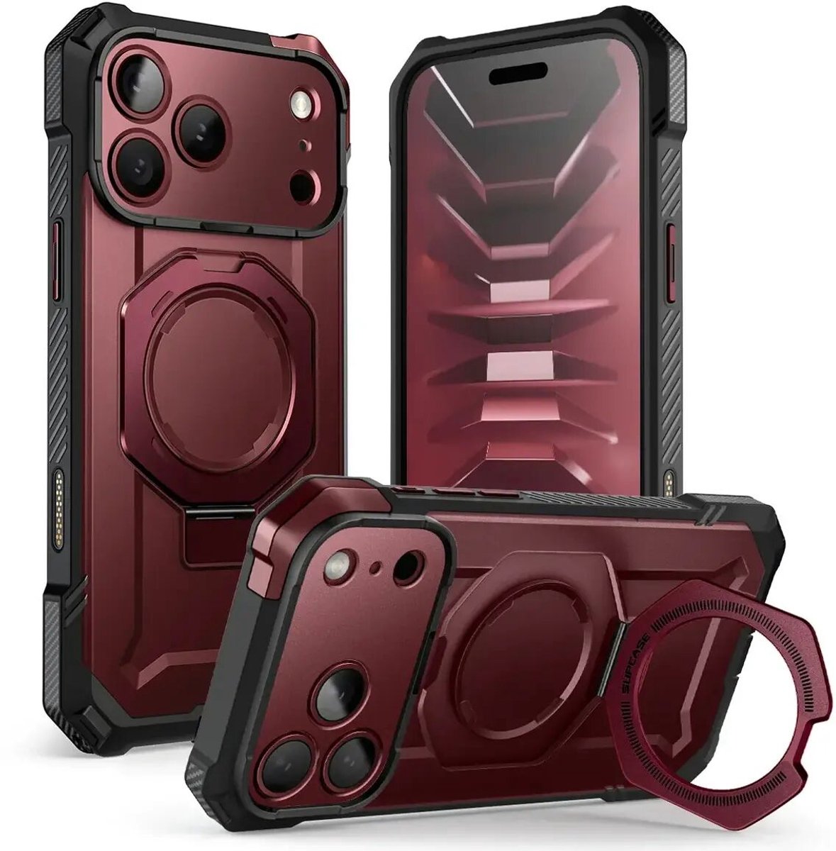 SUPCASE Hoesje Geschikt voor Apple iPhone 18 Pro / 17 Pro | Unicorn Beetle Grip | Compatibel met MagSafe / Qi2 | Magnetische Back Cover | Militaire Standaard | Kickstand | Burgundy