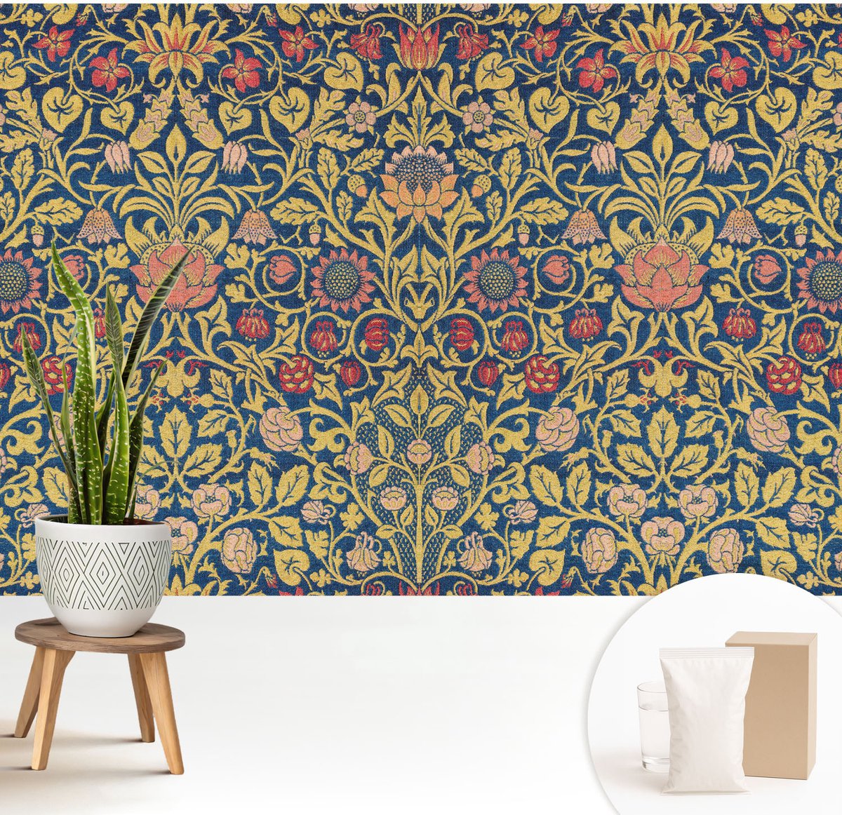 Wallfluent Fotobehang - Groente Vliesbehang - 208x146 cm - Bloemenpatroon Fotobehang Vlies - Hal behang Bloemen En Planten - Muurschildering - Hal behang
