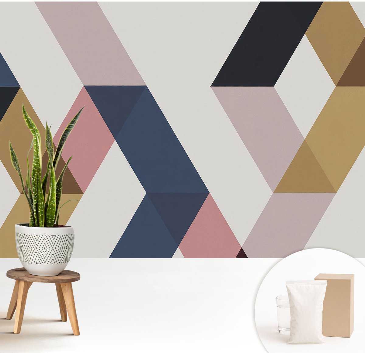 Wallfluent Fotobehang - Wit Vliesbehang - 208x146 cm - Kleurrijke Rhomben Fotobehang Vlies - Woonkamer behang Geometrie - Muurschildering - Woonkamer behang
