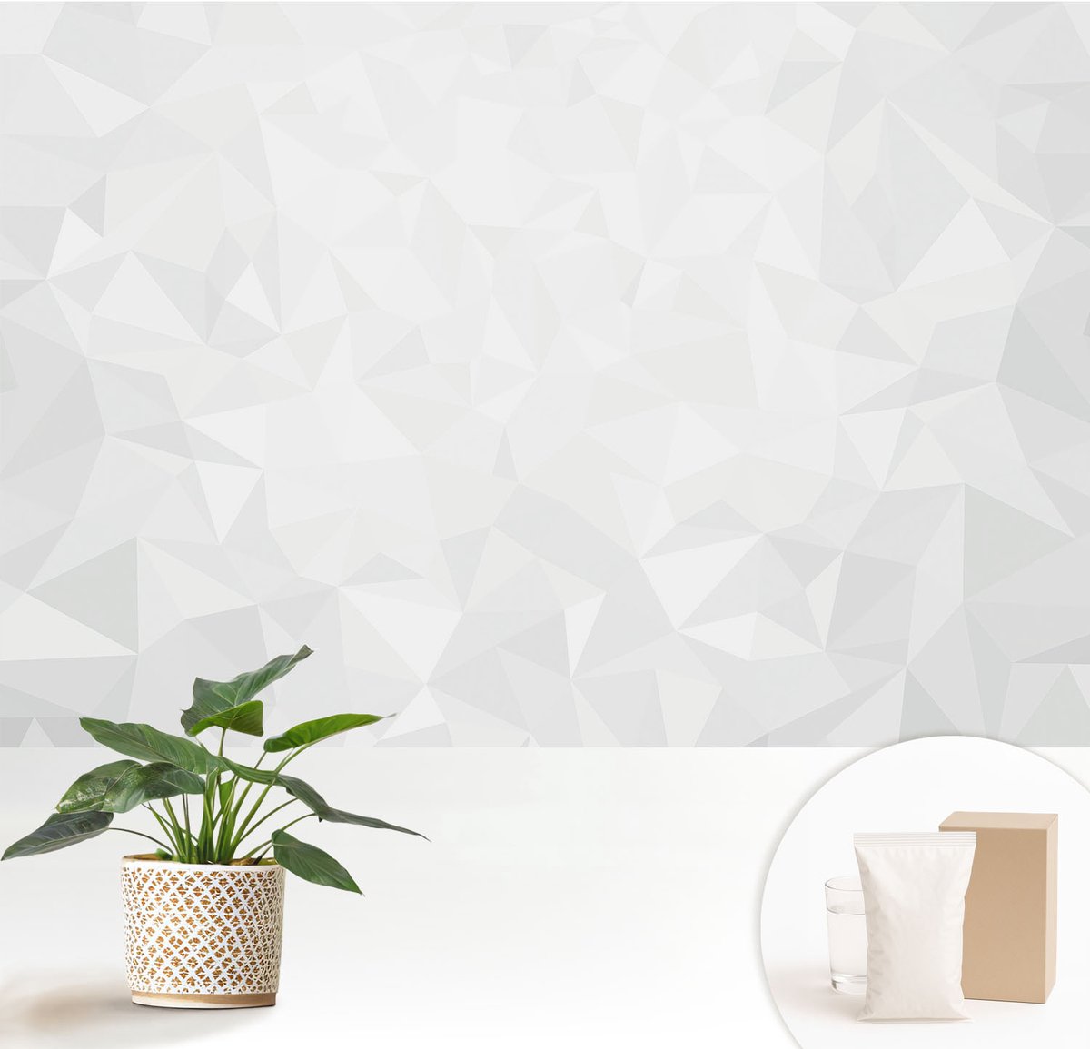 Wallfluent Fotobehang - Wit Vliesbehang - 152x104 cm - Abstract Patroon Fotobehang Vlies - Hal behang Geometrie - Muurschildering - Woonkamer behang