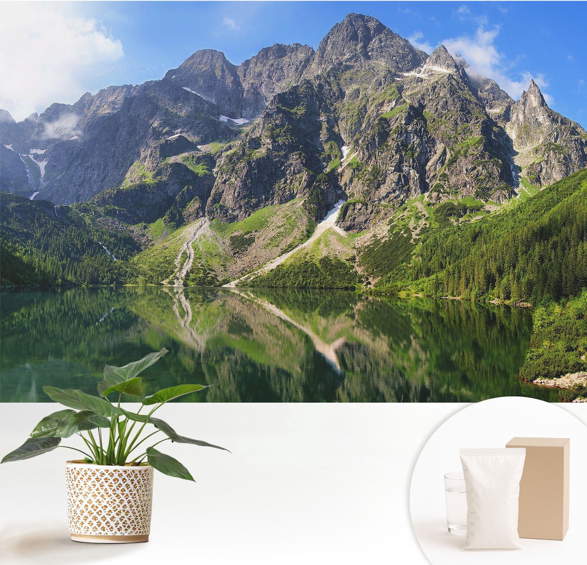 Wallfluent Fotobehang - Blauw Vliesbehang - 152x104 cm - Schilderachtige Bergen Fotobehang Vlies - Hal behang Landschappen - Muurschildering - Woonkamer behang