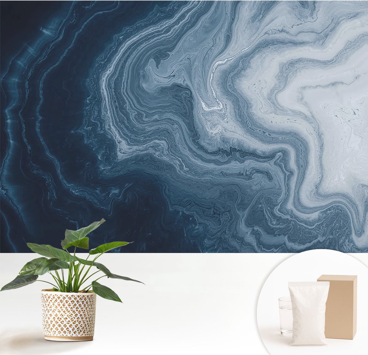 Wallfluent Fotobehang - Marine Vliesbehang - 152x104 cm - Blauwe Golven Muurschildering - Slaapkamer behang Abstractie - Fotobehang Vlies - Slaapkamer behang