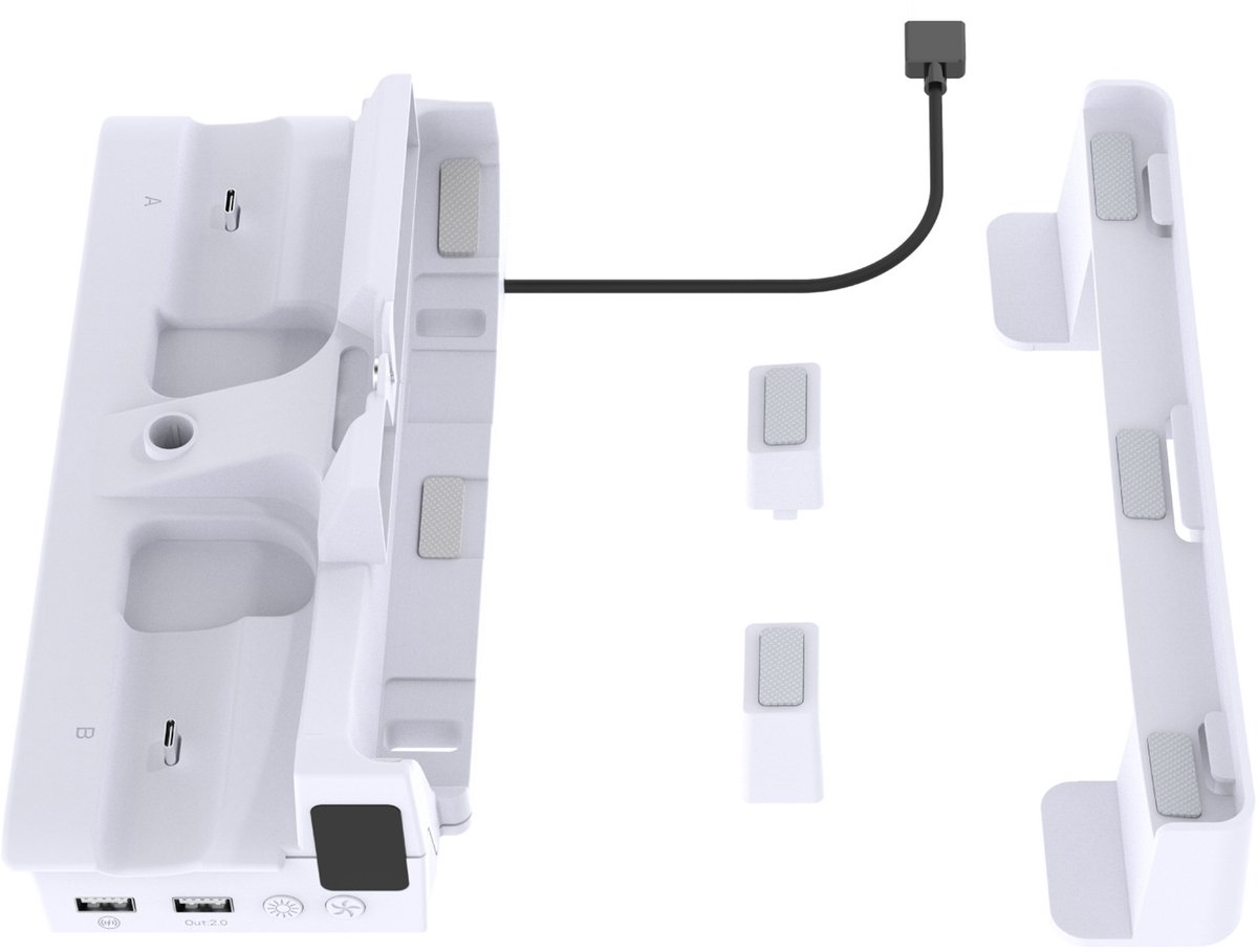 NAXSIR Horizontale standaard voor PS5 Pro/PS5 Slim met koelventilator, Dual-DualSense-laadstation, RGB-lichteffecten & koptelefoonhouder thumbnail 3