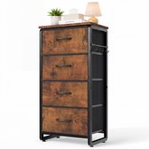HOKEEPER Ladekast met 4 Stoffen Lades – Smalle Ladenkast – Opbergkast met Houten Bovenblad – Dressoir – Kast met Lades voor Slaapkamer. Woonkamer. Hal en Entree – Bruin – 42 x 28 x 82.2 cm