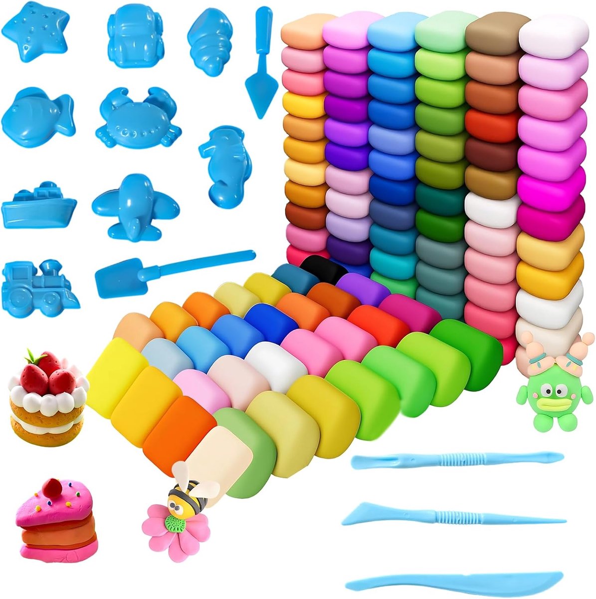 Set 100 stuks ultralicht – kleurrijke boetseerklei voor volwassenen – inclusief 14 gereedschappen – zachte textuur – lucht drogend – ideaal voor creatieve kunst